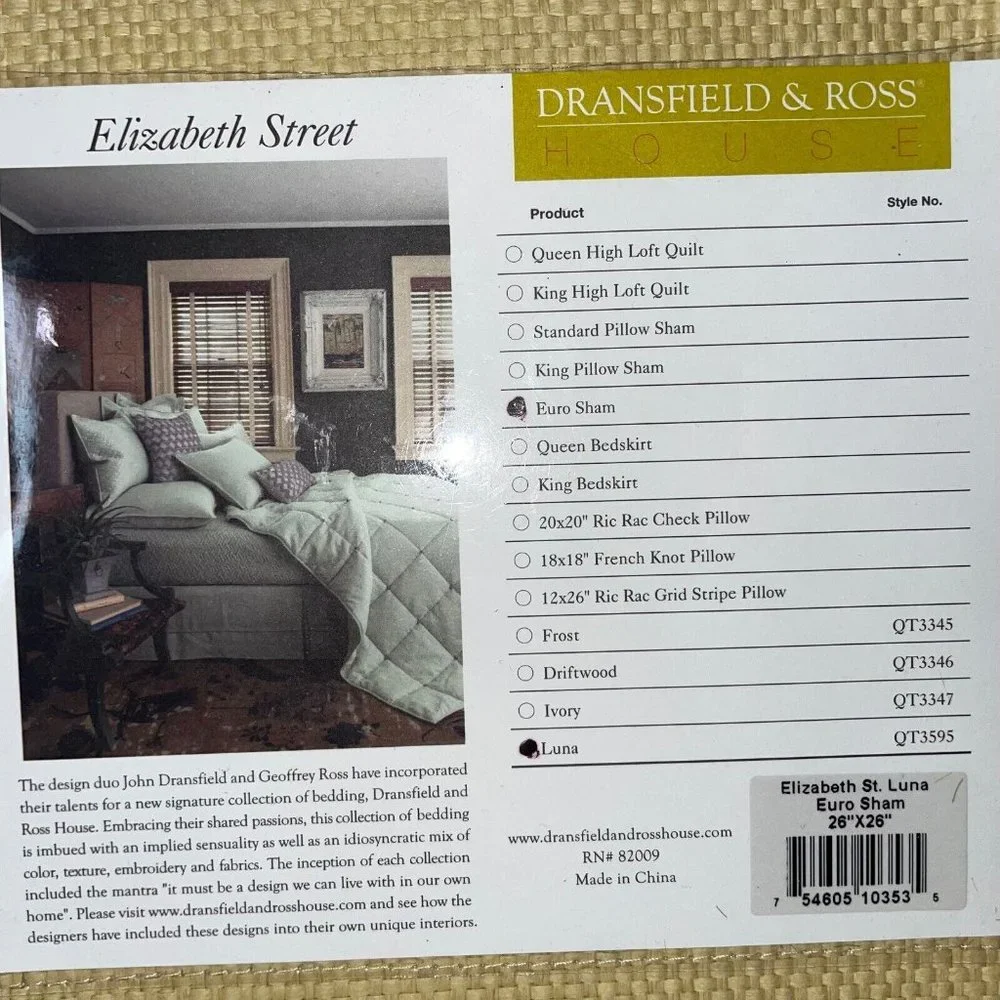 Dransfield & Ross Elizabeth Street Luna Linen Ric Rac Euro Sham Pair
